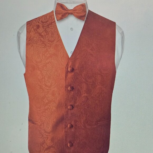 VESUVIO NAPOLI Men's Paisley Design Dress Vest Burnt Orange sz L - Picture 8 of 9